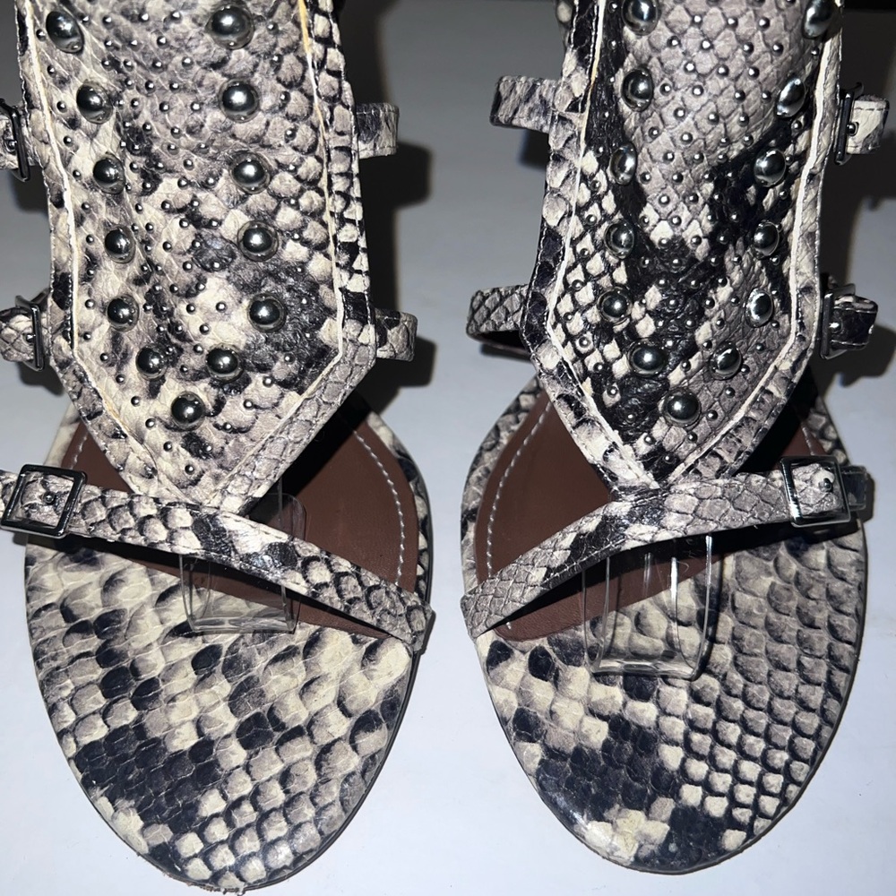 Donald J Pliner Tenasp Leather Snakeskin Strappy Heels - Picture 5 of 12